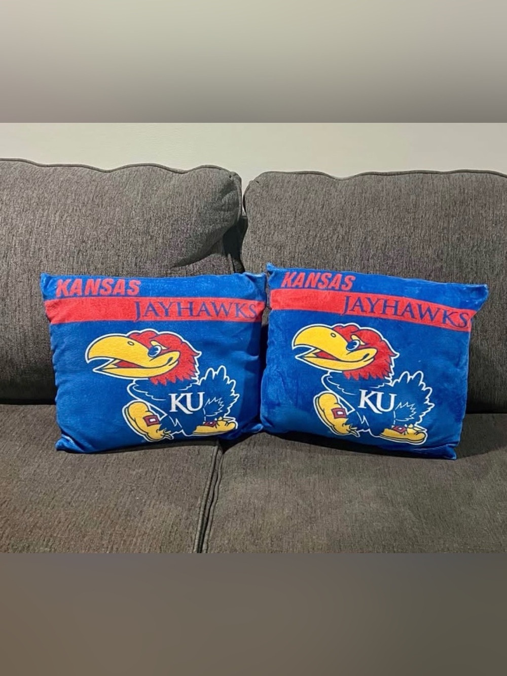 Vintage Kansas Jayhawks KU Decorative Pillows-Matching Pair!